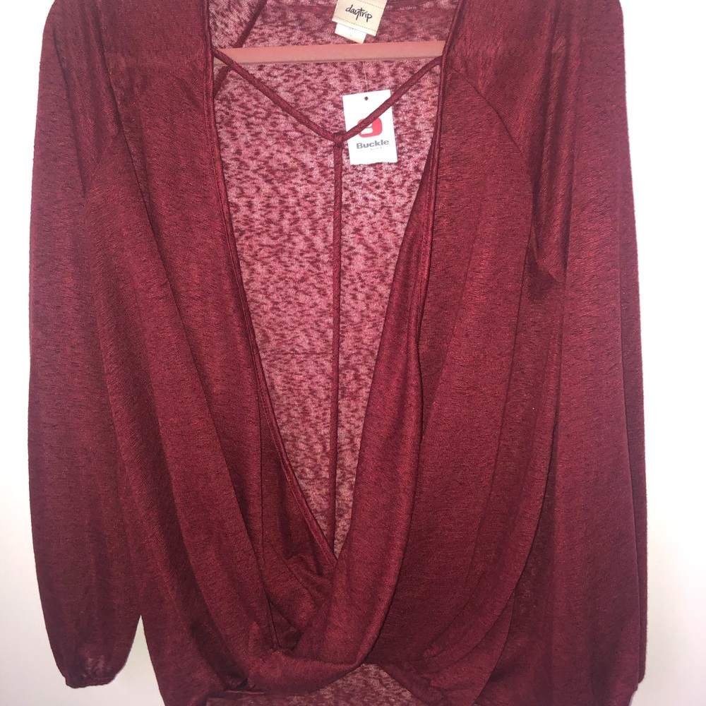 NWT, red, sheer low cut shirt from the Buckle.
